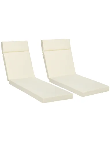 Outsunny Set of 2 Sun Lounger Cushions, Replacement Cushions for Rattan Furniture with Ties, 196 x 55 cm, Cream White