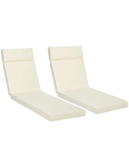 Outsunny Set of 2 Sun Lounger Cushions, Replacement Cushions for Rattan Furniture with Ties, 196 x 55 cm, Cream White