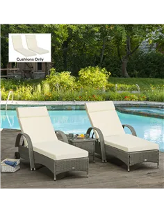 Outsunny Set of 2 Sun Lounger Cushions, Replacement Cushions for Rattan Furniture with Ties, 196 x 55 cm, Cream White 2