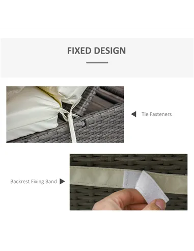 Outsunny Set of 2 Sun Lounger Cushions, Replacement Cushions for Rattan Furniture with Ties, 196 x 55 cm, Cream White