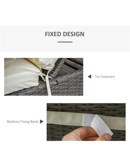 Outsunny Set of 2 Sun Lounger Cushions, Replacement Cushions for Rattan Furniture with Ties, 196 x 55 cm, Cream White