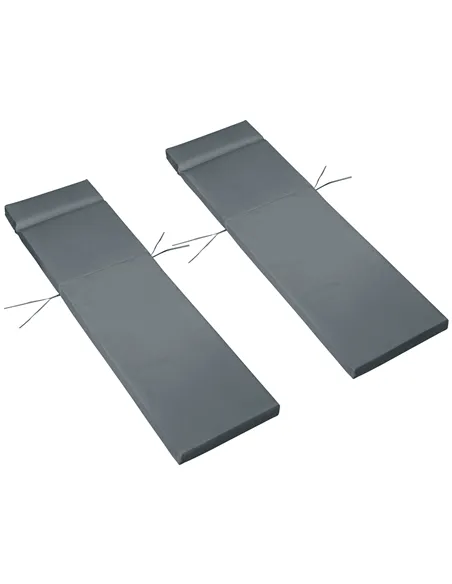Outsunny Set of 2 Sun Lounger Cushions, Replacement Cushions for Rattan Furniture with Ties, 196 x 55 cm, Dark Grey