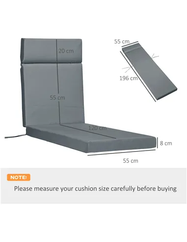 Outsunny Set of 2 Sun Lounger Cushions, Replacement Cushions for Rattan Furniture with Ties, 196 x 55 cm, Dark Grey