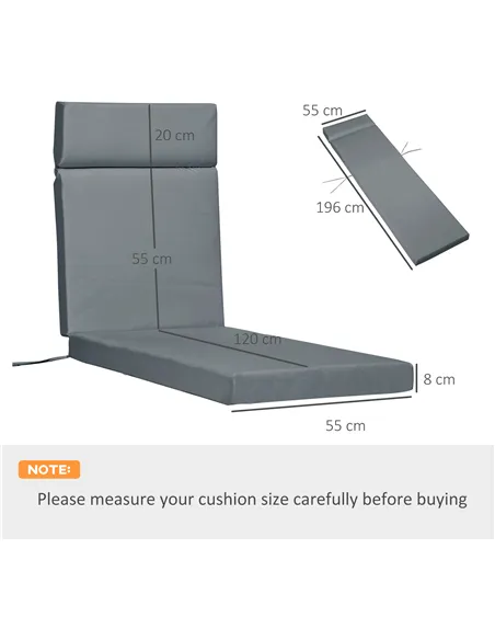 Outsunny Set of 2 Sun Lounger Cushions, Replacement Cushions for Rattan Furniture with Ties, 196 x 55 cm, Dark Grey