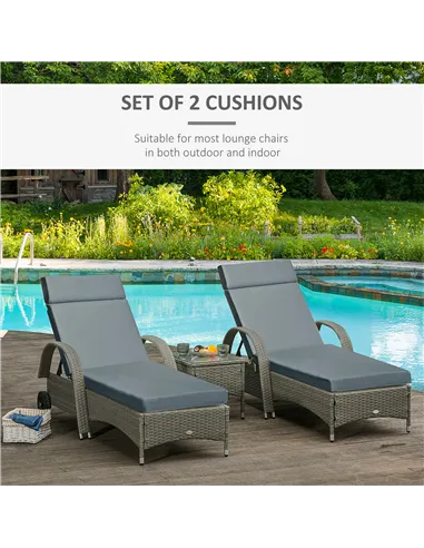 Outsunny Set of 2 Sun Lounger Cushions, Replacement Cushions for Rattan Furniture with Ties, 196 x 55 cm, Dark Grey