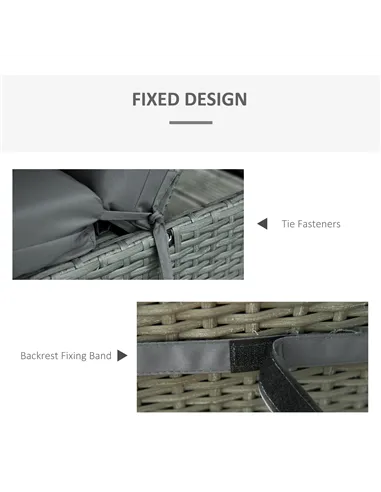 Outsunny Set of 2 Sun Lounger Cushions, Replacement Cushions for Rattan Furniture with Ties, 196 x 55 cm, Dark Grey