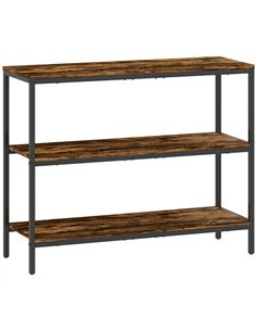 HOMCOM 3-Tier Console Table with Storage Shelves - Rustic Brown