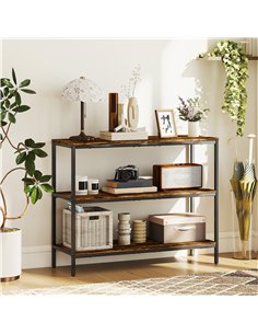 HOMCOM 3-Tier Console Table with Storage Shelves - Rustic Brown 2