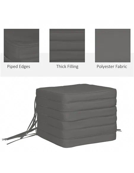 Outsunny Set of 6 Pcs Chair Cushion, 42Lx42Wx5T cm-Grey