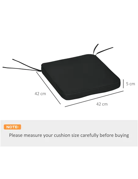 Outsunny Set of 6 Chair Cushion Seat Pads Dining Chair w/ Straps Indoor Outdoor Removable Tie On Garden Patio Black