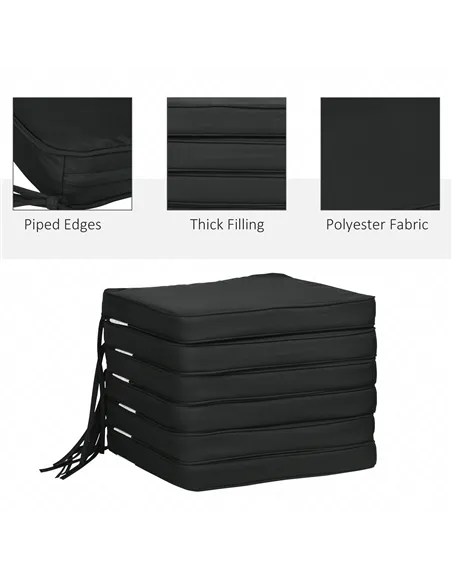 Outsunny Set of 6 Chair Cushion Seat Pads Dining Chair w/ Straps Indoor Outdoor Removable Tie On Garden Patio Black