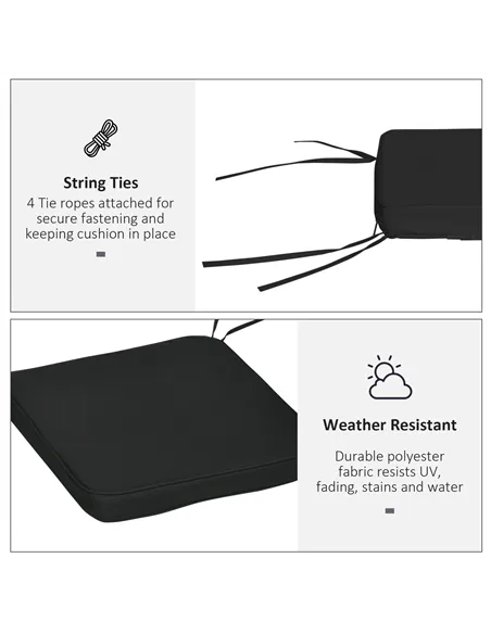 Outsunny Set of 6 Chair Cushion Seat Pads Dining Chair w/ Straps Indoor Outdoor Removable Tie On Garden Patio Black