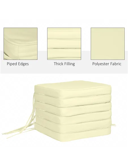 Outsunny Set of 6 Pcs Chair Cushion, 42Lx42Wx5T cm-Cream White