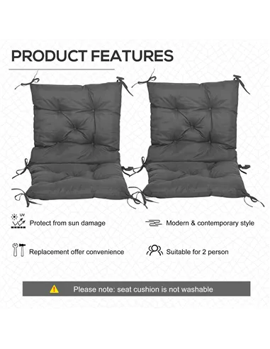 Outsunny Set of Two Outdoor Seat Cushions - Dark Grey
