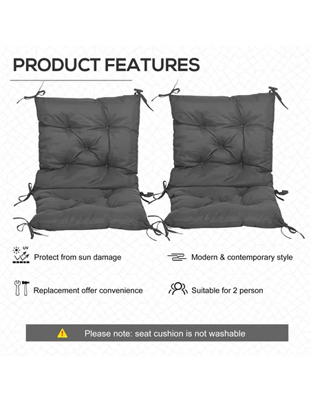 Outsunny Set of Two Outdoor Seat Cushions - Dark Grey