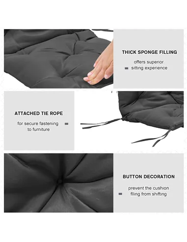 Outsunny Set of Two Outdoor Seat Cushions - Dark Grey