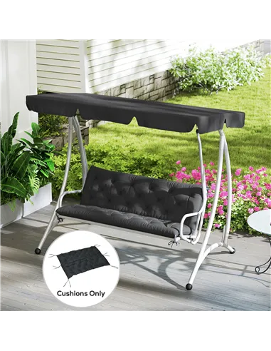 Outsunny 3 Seater Bench Pad, Garden Chair Cushion with Back and Ties for Indoor and Outdoor Use, 98 x 150 cm, Black