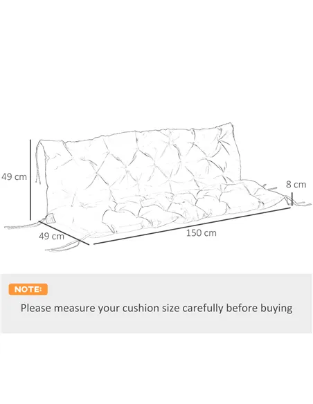 Outsunny 3 Seater Bench Pad, Garden Chair Cushion with Back and Ties for Indoor and Outdoor Use, 98 x 150 cm, Black