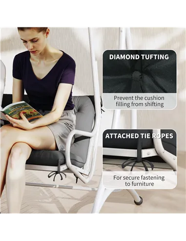 Outsunny 3 Seater Bench Pad, Garden Chair Cushion with Back and Ties for Indoor and Outdoor Use, 98 x 150 cm, Black