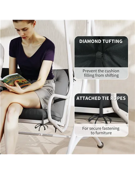Outsunny 3 Seater Bench Pad, Garden Chair Cushion with Back and Ties for Indoor and Outdoor Use, 98 x 150 cm, Black