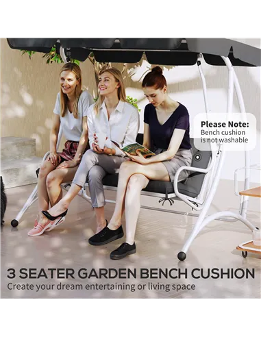 Outsunny 3 Seater Bench Pad, Garden Chair Cushion with Back and Ties for Indoor and Outdoor Use, 98 x 150 cm, Black
