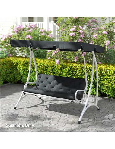 Outsunny 3 Seater Bench Pad, Garden Chair Cushion with Back and Ties for Indoor and Outdoor Use, 98 x 150 cm, Black