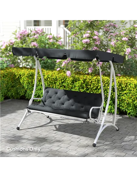 Outsunny 3 Seater Bench Pad, Garden Chair Cushion with Back and Ties for Indoor and Outdoor Use, 98 x 150 cm, Black