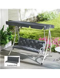 Outsunny 3 Seater Bench Cushion, Garden Chair Cushion with Back and Ties for Indoor and Outdoor Use, 98 x 150 cm, Dark Grey 2
