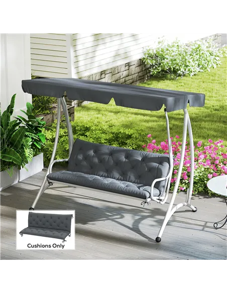 Outsunny 3 Seater Bench Cushion, Garden Chair Cushion with Back and Ties for Indoor and Outdoor Use, 98 x 150 cm, Dark Grey