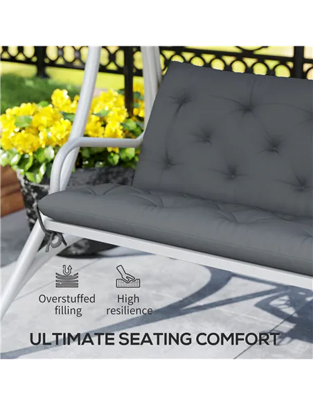 Outsunny 3 Seater Bench Cushion, Garden Chair Cushion with Back and Ties for Indoor and Outdoor Use, 98 x 150 cm, Dark Grey