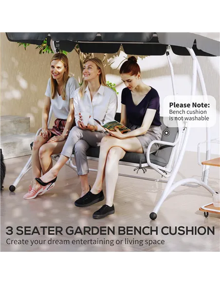 Outsunny 3 Seater Bench Cushion, Garden Chair Cushion with Back and Ties for Indoor and Outdoor Use, 98 x 150 cm, Dark Grey