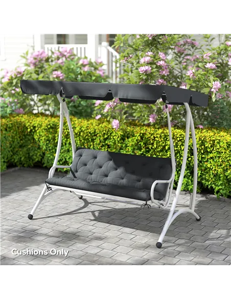 Outsunny 3 Seater Bench Cushion, Garden Chair Cushion with Back and Ties for Indoor and Outdoor Use, 98 x 150 cm, Dark Grey