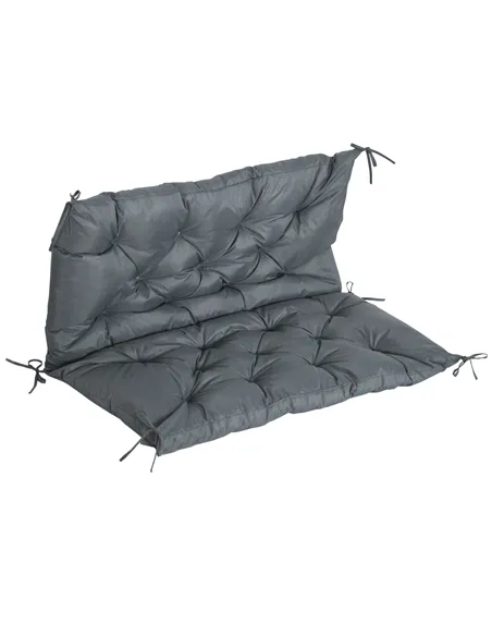 Outsunny 2 Seater Bench Cushion, Garden Chair Cushion with Back and Ties for Indoor and Outdoor Use, 98 x 100 cm, Dark Grey