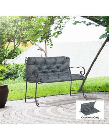 Outsunny 2 Seater Bench Cushion, Garden Chair Cushion with Back and Ties for Indoor and Outdoor Use, 98 x 100 cm, Dark Grey