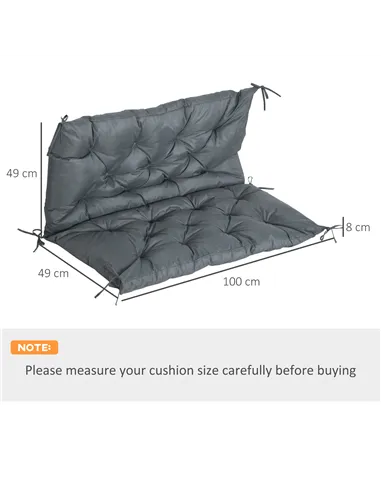 Outsunny 2 Seater Bench Cushion, Garden Chair Cushion with Back and Ties for Indoor and Outdoor Use, 98 x 100 cm, Dark Grey