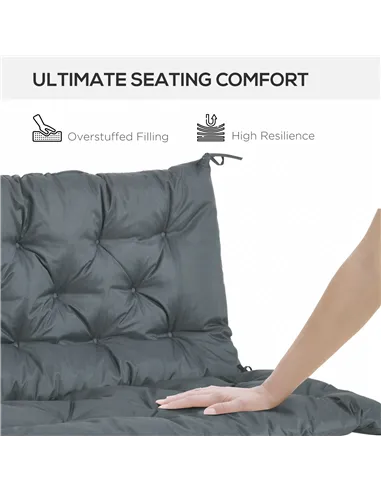 Outsunny 2 Seater Bench Cushion, Garden Chair Cushion with Back and Ties for Indoor and Outdoor Use, 98 x 100 cm, Dark Grey