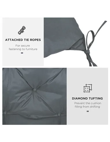 Outsunny 2 Seater Bench Cushion, Garden Chair Cushion with Back and Ties for Indoor and Outdoor Use, 98 x 100 cm, Dark Grey