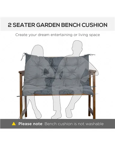 Outsunny 2 Seater Bench Cushion, Garden Chair Cushion with Back and Ties for Indoor and Outdoor Use, 98 x 100 cm, Dark Grey