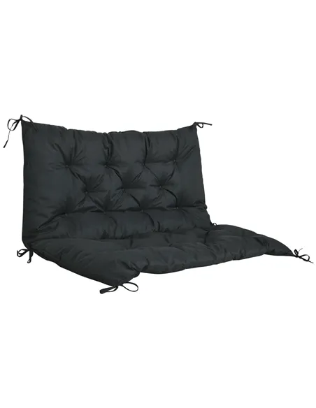 Outsunny 2 Seater Bench Pad, Garden Chair Cushion with Back and Ties for Indoor and Outdoor Use, 98 x 100 cm, Black