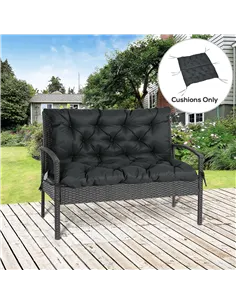 Outsunny 2 Seater Bench Pad, Garden Chair Cushion with Back and Ties for Indoor and Outdoor Use, 98 x 100 cm, Black 2