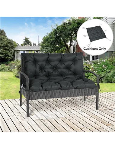 Outsunny 2 Seater Bench Pad, Garden Chair Cushion with Back and Ties for Indoor and Outdoor Use, 98 x 100 cm, Black