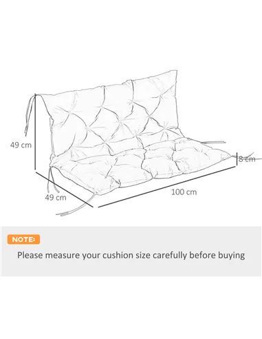 Outsunny 2 Seater Bench Pad, Garden Chair Cushion with Back and Ties for Indoor and Outdoor Use, 98 x 100 cm, Black