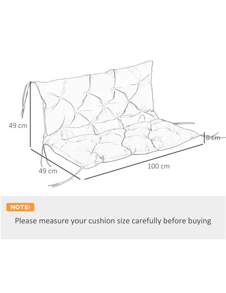 Outsunny 2 Seater Bench Pad, Garden Chair Cushion with Back and Ties for Indoor and Outdoor Use, 98 x 100 cm, Black