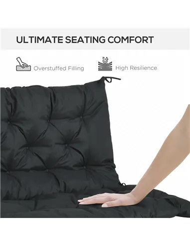 Outsunny 2 Seater Bench Pad, Garden Chair Cushion with Back and Ties for Indoor and Outdoor Use, 98 x 100 cm, Black
