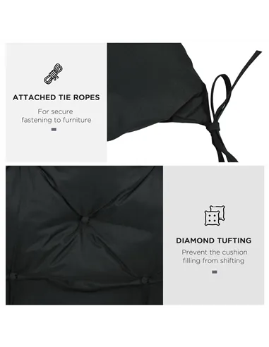 Outsunny 2 Seater Bench Pad, Garden Chair Cushion with Back and Ties for Indoor and Outdoor Use, 98 x 100 cm, Black