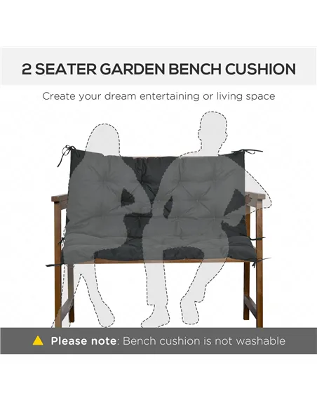 Outsunny 2 Seater Bench Pad, Garden Chair Cushion with Back and Ties for Indoor and Outdoor Use, 98 x 100 cm, Black