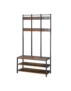 HOMCOM Coat Rack Stand, Free Standing Hall Tree, Coat Stand with Hooks, Bench and Shoe Rack, 100cm x 38.5cm x 185.5cm, Industria