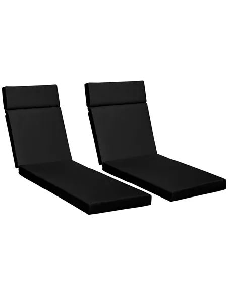 Outsunny Set of 2 Sun Lounger Cushions, Replacement Cushions for Rattan Furniture with Ties, 196 x 55 cm, Black