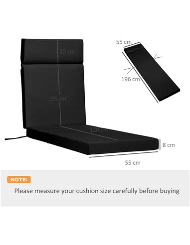 Outsunny Set of 2 Sun Lounger Cushions, Replacement Cushions for Rattan Furniture with Ties, 196 x 55 cm, Black