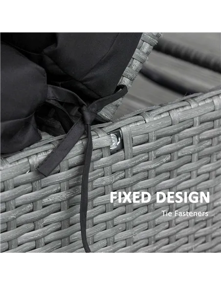 Outsunny Set of 2 Sun Lounger Cushions, Replacement Cushions for Rattan Furniture with Ties, 196 x 55 cm, Black